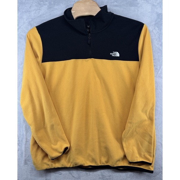 North Face Yellow Black Colorblock Fleece Pullover Jacket  1/4 Zip Mens Size 2XL - Picture 1 of 5
